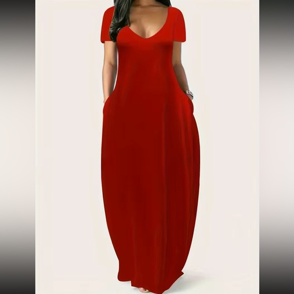 Boho burgundy side pockets comfy maxi dress - Picture 2 of 16